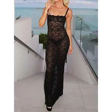 Y2K Sheer Lace Maxi Dress Sexy Beach Party Dress