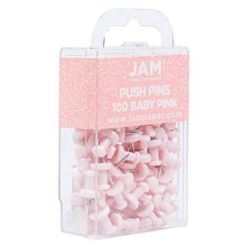 JAM PAPER Colorful Push Pins - Baby Pink Pastel Pushpins - 100/Pack