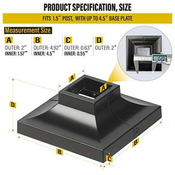 Epcee 4pcs Post 1.5" Aluminum Deck Post Base Cover, Post Skirt, Handrail, Stair, Porch, Deck Railing Base Brackets Covers (Black)