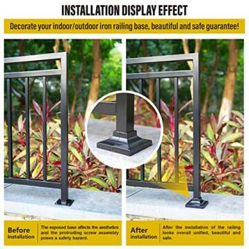 Epcee 4pcs Post 1.5" Aluminum Deck Post Base Cover, Post Skirt, Handrail, Stair, Porch, Deck Railing Base Brackets Covers (Black)