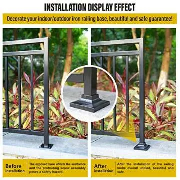 Epcee 4pcs Post 1.5" Aluminum Deck Post Base Cover, Post Skirt, Handrail, Stair, Porch, Deck Railing Base Brackets Covers (Black)