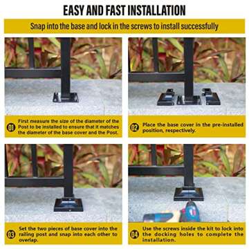 Epcee 4pcs Post 1.5" Aluminum Deck Post Base Cover, Post Skirt, Handrail, Stair, Porch, Deck Railing Base Brackets Covers (Black)