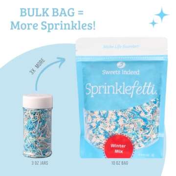 Sweets Indeed, Sprinkles, Bulk, 10 ounce, Edible Sprinkle Mix, Perfect for Cake Decorations, Baking, Ice Cream, Cookies, Cupcake Topper (Winter)