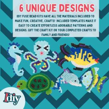 SCS Direct 8,000 pc Fuse Beads Super Kit w/Sea Animal Pegboards & Templates, 12 Colors, 6 Peg Boards, Tweezers, Ironing Paper- Art Craft Project, Kids Birthday Party Gift, School Activity