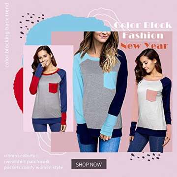 Naier Casual Womens Tops Leggings Rglan Long Sleeve Sweatshirt Color Block T-Shirts Light Blue M