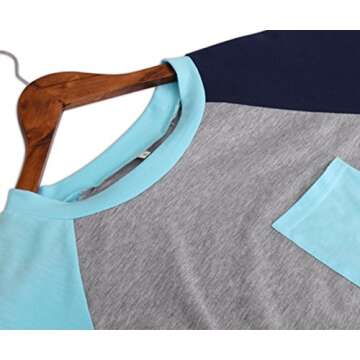 Naier Casual Womens Tops Leggings Rglan Long Sleeve Sweatshirt Color Block T-Shirts Light Blue M