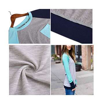 Naier Casual Womens Tops Leggings Rglan Long Sleeve Sweatshirt Color Block T-Shirts Light Blue M