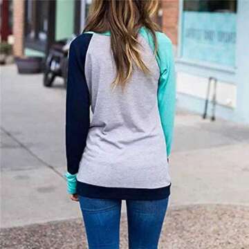 Naier Casual Womens Tops Leggings Rglan Long Sleeve Sweatshirt Color Block T-Shirts Light Blue M