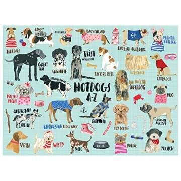 Galison Mudpuppy Hot Dogs A-Z Puzzle, 1000 Piece Dog Jigsaw Puzzle, 27”x20”, Perfect for Ages 8-...