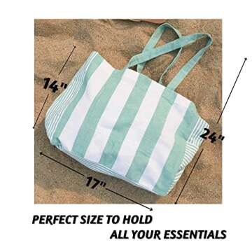 Folkulture Beach Bags For Women | Beach Bag Waterproof Sandproof | 17x14 Beach Tote Bag For The Pool, Tote Bag with Zipper, Canvas Beach Bag, Green Beach Bag, Canvas Beach Bag in Beach Accessories