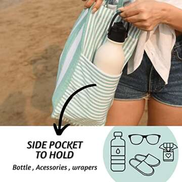 Folkulture Beach Bags For Women | Beach Bag Waterproof Sandproof | 17x14 Beach Tote Bag For The Pool, Tote Bag with Zipper, Canvas Beach Bag, Green Beach Bag, Canvas Beach Bag in Beach Accessories