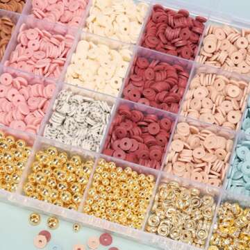 LFLIUN Clay Beads Bracelet Kit Friendship Bracelet Making Kit Golden Beads Clay Beads Kit for DIY Jewelry Making Birthday Gift