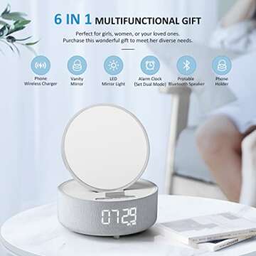 Bluetooth Speaker with LED Light Makeup Mirror, Wireless Charging Station for iPhone/Samsung, Stylis...