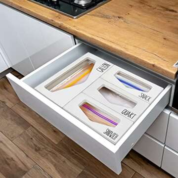 COZYYROME Ziplock Bag Storage Organizer for Kitchen Drawer, Food Storage Bag Holders for Drawer, Wood Baggie Organizer Storage Dispenser, Sandwich Bag Organizer for Gallon Quart Sandwich Snack