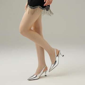 KaroNairy Kitten Heels for Women - Slingback Pointed Toe Pumps in Silver