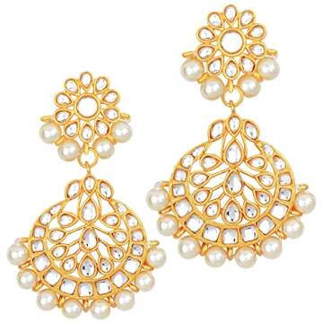 Aheli Indian Wedding Wear Beaded Faux Kundan Pearl Necklace Set with Earrings Maang Tikka Ethnic Fashion Jewelry for Women (White Kundan Choker)