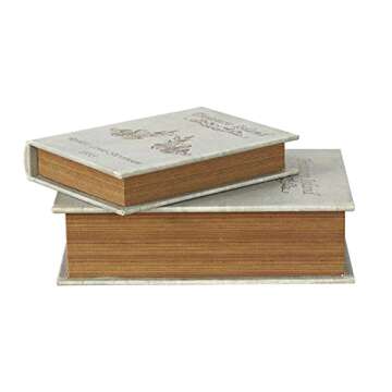 ARTSSS Decorative Book Boxes Antique Book Invisible Box, Faux Wood Set of 2 Storage Set