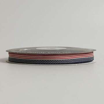 Micomon 3/8" American Flag Stripes Printed Polyester Grosgrain Ribbons15-Yards Per Spool DIY 4th of July Independance Day Decoration
