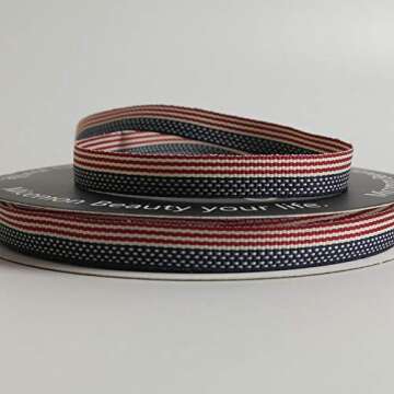 Micomon 3/8" American Flag Stripes Printed Polyester Grosgrain Ribbons15-Yards Per Spool DIY 4th of July Independance Day Decoration