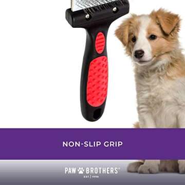 Ryan's Pet Supplies Paw Brothers Double Sided Firm Flex Slicker Brush, Professional Grade, Angled Stainless Steel Pins, Comfort Grip, Flexible Head, Large