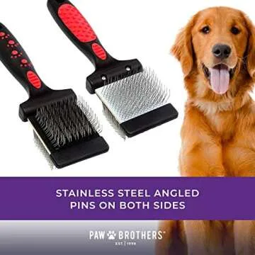 Ryan's Pet Supplies Paw Brothers Double Sided Firm Flex Slicker Brush, Professional Grade, Angled Stainless Steel Pins, Comfort Grip, Flexible Head, Large