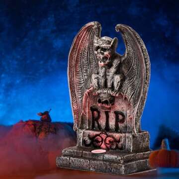 HUYIENO Solar Halloween Decoration Graveyard Monster Design Tombstone Solar Garden Lights Resin Mate...