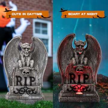 HUYIENO Solar Halloween Decoration Graveyard Monster Design Tombstone Solar Garden Lights Resin Material for Halloween Party Decorations Outdoor Lawn Walkway Decor