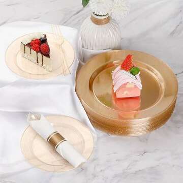 Goodluck 350 Piece Gold Glitter Plastic Dinnerware Set for 50 Guests, Disposable Plates for Party, Include: 50 Dinner Plates, 50 Dessert Plates, 50 Rolled Napkins with Silverware, 50 Cups