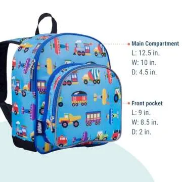 Wildkin 12-inch Kids Backpack – Padded, Adjustable, Ideal for Daycare & Travel - Trains, Planes, and Trucks