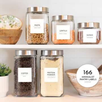 Pantrylux 166 Kitchen Pantry Labels for Food Containers, Kitchen Labels, Labels for Storage Bins, Pa...