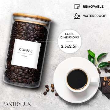 Pantrylux 166 Kitchen Pantry Labels for Food Containers, Kitchen Labels, Labels for Storage Bins, Pantry Labels for Containers, Minimalist Kitchen Pantry Labels, Labels for Organizing - White & Black