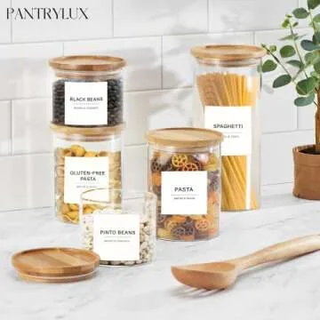 Pantrylux 166 Kitchen Pantry Labels for Food Containers, Kitchen Labels, Labels for Storage Bins, Pantry Labels for Containers, Minimalist Kitchen Pantry Labels, Labels for Organizing - White & Black
