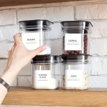 Pantrylux 166 Kitchen Pantry Labels for Food Containers, Kitchen Labels, Labels for Storage Bins, Pantry Labels for Containers, Minimalist Kitchen Pantry Labels, Labels for Organizing - White & Black