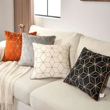 Aeckself Plaid Embroidery Velvet Cushion Case Luxury Modern Square Throw Pillow Cover Decorative Pillow for Couch Living Room Bedroom Car…