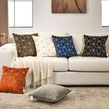 Aeckself Plaid Embroidery Velvet Cushion Case Luxury Modern Square Throw Pillow Cover Decorative Pillow for Couch Living Room Bedroom Car…