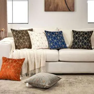 Aeckself Plaid Embroidery Velvet Cushion Case Luxury Modern Square Throw Pillow Cover Decorative Pillow for Couch Living Room Bedroom Car…