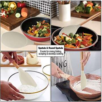 Silicone Kitchen Cooking Utensils Set - Heat Resistant/Non-stick/Non Toxic/BPA Free Silicon Spoons S...
