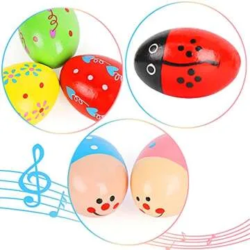 SallyFashion 6 PCS Wooden Percussion Musical Egg Maracas Egg Shakers for Party Favors Classroom Prize Supplies Musical Instrument