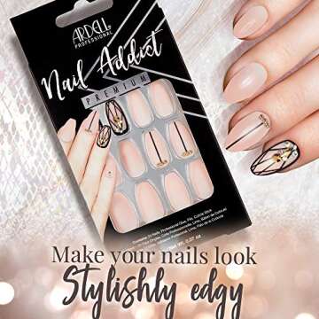 Ardell Nail Addict Premium Artificial Nail Set - Blush Geometric Crystals, 24-Pc DIY Nails