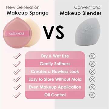 COOL-ANGLE 5Pcs Pink Makeup Sponge For Foundation Concealer And Powder, latex free Blender Sponge Fo...