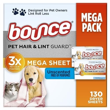 Bounce Pet Hair and Lint Guard Mega Dryer Sheets - 130 Count Unscented