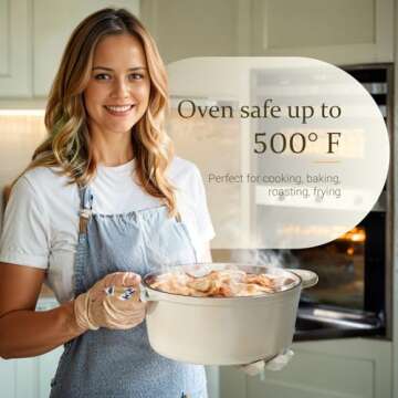 Overmont Enameled Cast Iron Dutch Oven - 4.5QT Pot with Lid Cookbook & Cotton Potholders - Heavy-Duty Cookware for Braising, Stews, Roasting, Bread Baking white