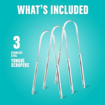 Tongue Scraper For Adults (3 Pack) - Improved Tongue Cleaning & Fresh Breath, Stainless Steel Tongue Scraper, Metal Tongue Scraper, Tongue Sweeper Kids Tongue Scraper, Ayurvedic Tongue Scrubber