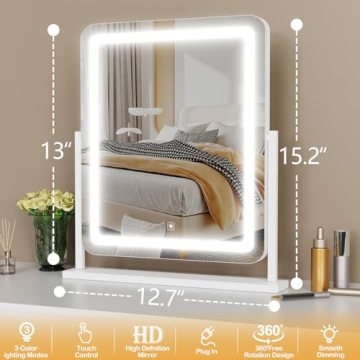 Lighted Makeup Mirror with 3 Color Modes and 10X Magnification