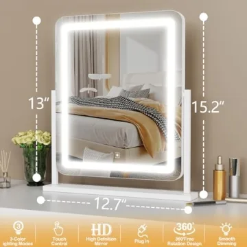 Lighted Makeup Mirror with 3 Color Modes and 10X Magnification