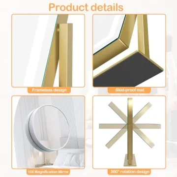 Lighted Makeup Mirror with 3 Color Modes and 10X Magnification