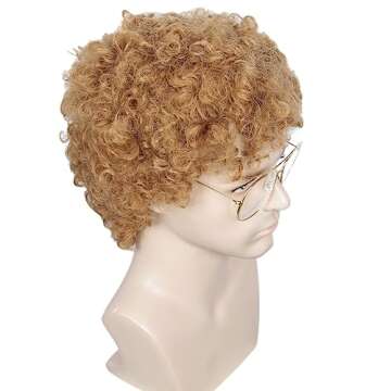 Linfairy Light Brown Short 80's Costumes Men's Disco Dirt Bag Wig Halloween Cosplay Costume Wigs wit...