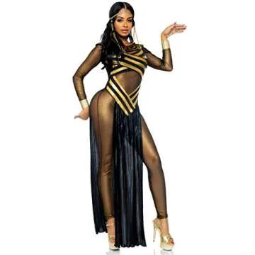 Leg Avenue womens - 3 Piece Nile Queen Catsuit Set Sexy Egyptian Halloween Dress Bodysuit With Headpiece for Adult Sized Costume, Gold/Black, Medium US