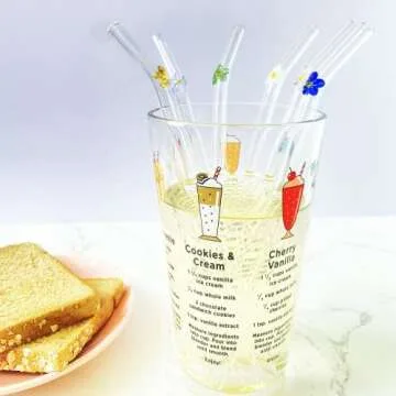 Flower Decorative Glass Straws, 8.2'' X 8mm Glass Straws Shatter Resistant,Reusable For Hot Or Cold Drinks