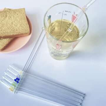 Flower Decorative Glass Straws, 8.2'' X 8mm Glass Straws Shatter Resistant,Reusable For Hot Or Cold Drinks